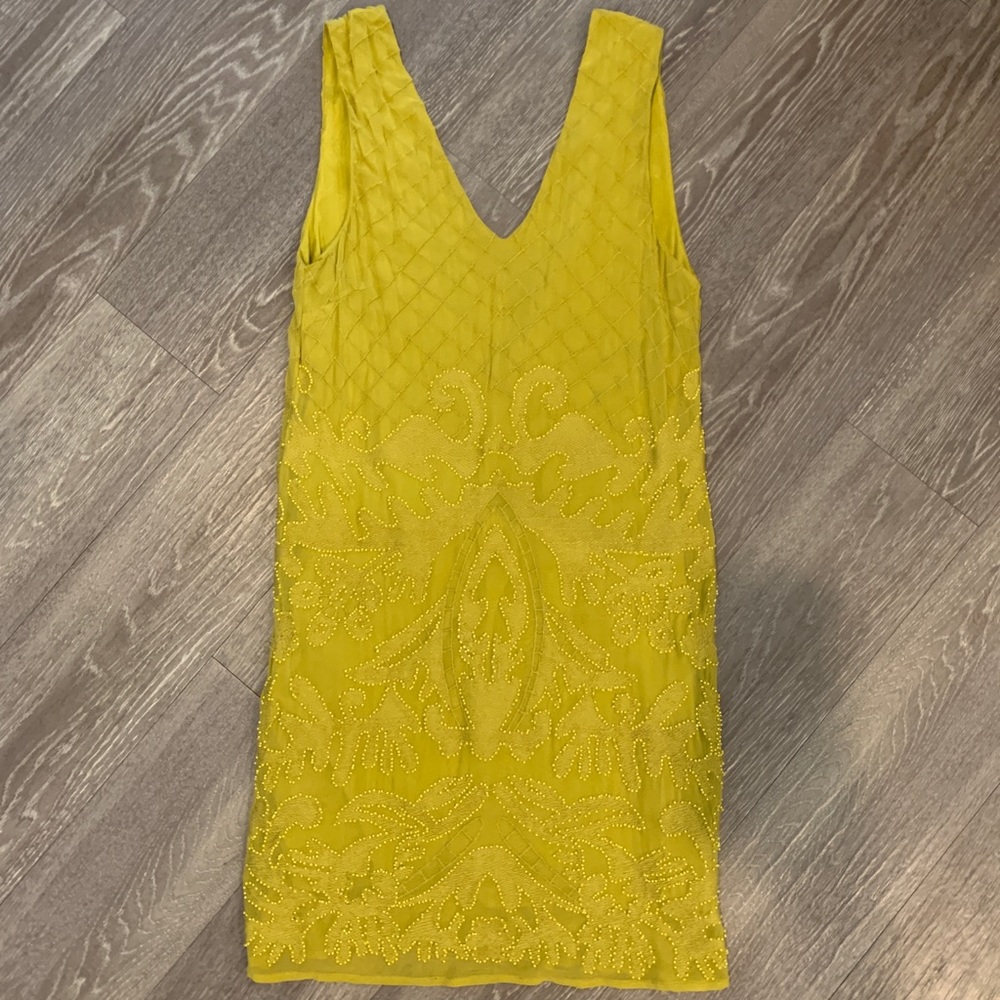 Topshop Yellow Beaded V-Neck Dress - size 2